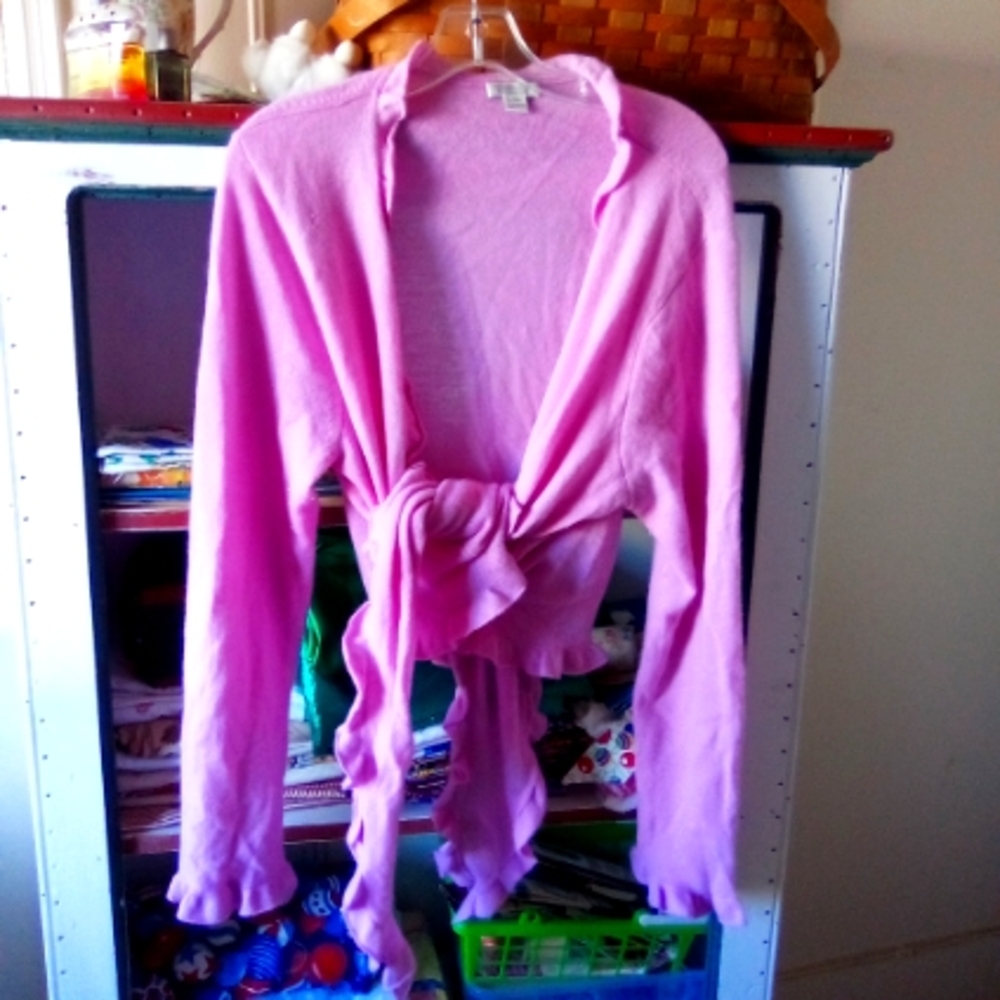 Investments 100% Cashmere Sweater L / XL Tie Front  Ruffle Edge